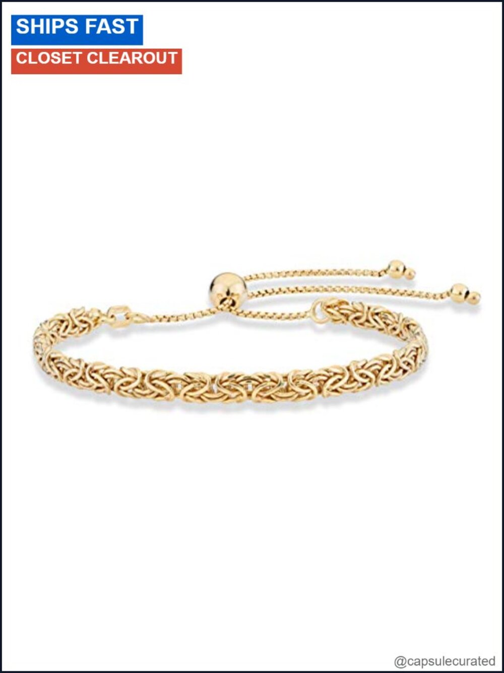 Italian 925 Sterling Silver 18k Gold Plated Byzantine Bolo Bracelet
